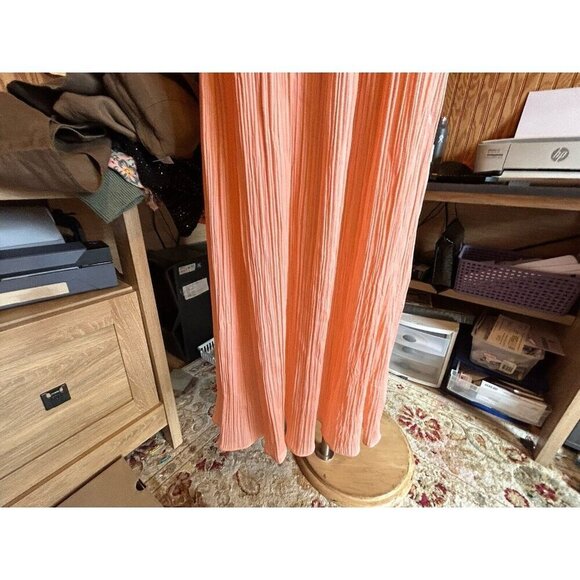 Vintage Annique by Rosa Puleo Szule Peach Maxi Crinkle Fabric Nightgown Sz S - Picture 2 of 7